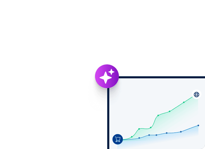 Online shop dashboard showing a growing sales and website traffic chart.
